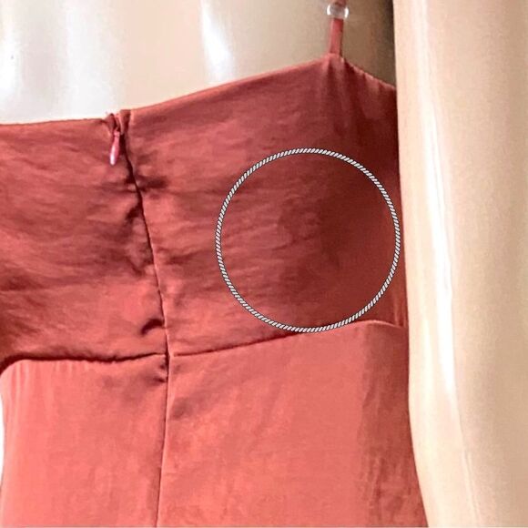 Lucy in the Sky Smooth Satin Orange Rust Ruffle Slip Mini Dress Size S - Picture 8 of 13